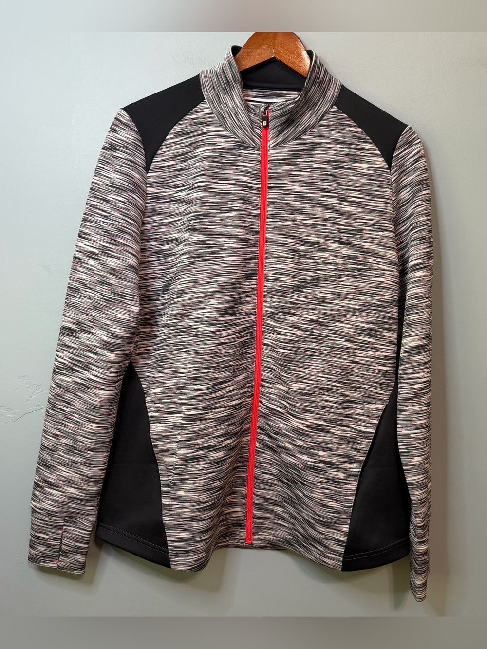 FootJoy Women’s Full Zip Athletic Golf Jacket Space Dye Black Red Size Large